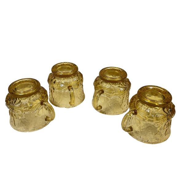 Anchor Hocking Vintage 70s Glass Mugs Set Of 4 Amber Daisies Rain Flowers 6 Oz. - Picture 2 of 14